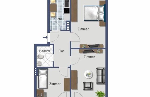 Barmbek-Sued Wohnung | 65 m² Ferienwohnung ∙ 2 Schlafzimmer ∙ 2 Gäste