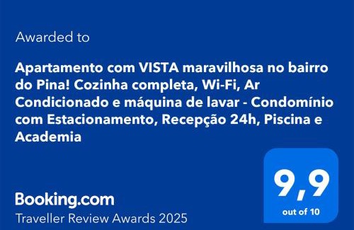 Pina Wohnung | Apartamento com VISTA maravilhosa no bairro do Pina! Cozinha completa, Wi-Fi, Ar Condicionado e máquina de lavar - Condomínio com Estacionamento, Recepção 24h, Piscina e Academia