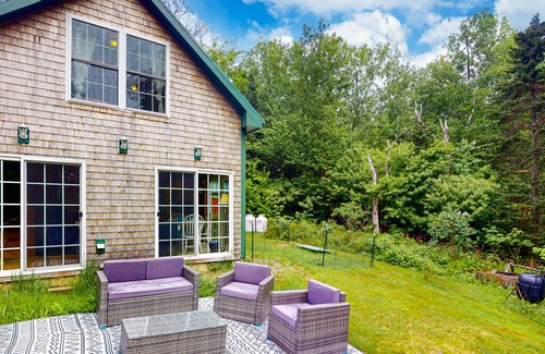 Stockton Springs Hütte | Dog-friendly home in the trees with ocean view & patio - near Fort Point