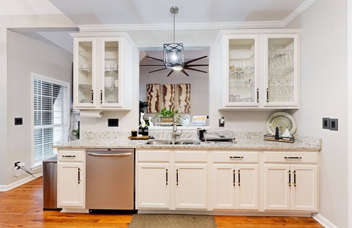 East Point Haus | Exquisite home with charming deck, washer/dryer, & central AC