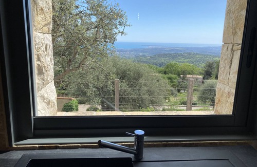 Vence Haus | Auf den Höhen von Vence, Panoramablick auf das Meer, beheiztes Schwimmbad,