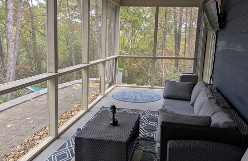Rabun Gap Haus | Modern, 3/2 bed with fireplace, screened porch, & outdoor seating area.