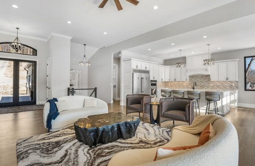 Osage Beach Haus | Modern Luxury! Sleeps 24! Pool, Spa, Golf, Arcade, Dock! Deep Cove, Calm Waters!