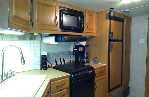 Boger City Haus | Dies ist ein sehr geräumiges Wohnmobil, das unter 2 großen Bäumen steht