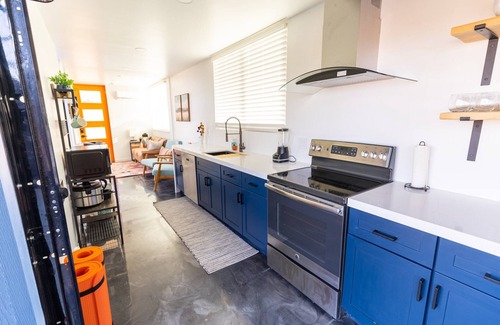 Joshua Tree Villa | Unique one of a kind container home, Heated Pool, Mtn Views, Huge Outdoor Deck