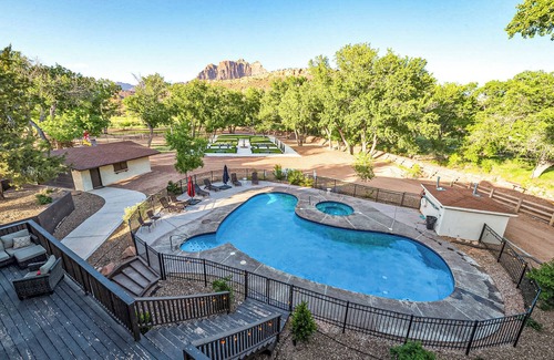 Zion National Park South Entrance Villa | Zion Reunions Retreats Weddings: Sleeps 58 ppl Pvt: Pool,Theater,Pickleball