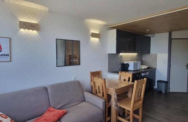 10m from ski slopes, view mountain, balcony, tv, ski locker, 26m², La Plagne