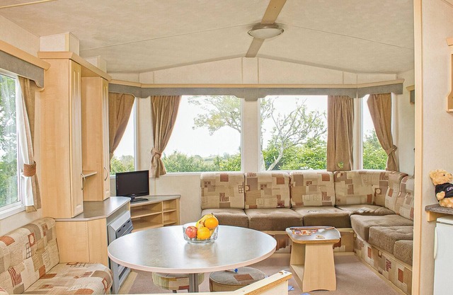 12ft-wide caravan with one double and one twin.