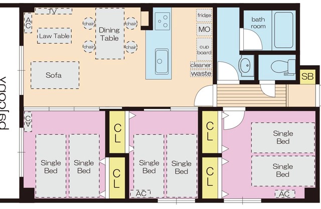 3 bed room max 6 persons! Easy access to Namba and Shinsaibashi! 4 min.