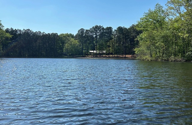 3-bedroom cabin nestled on 80 acres with WiFi, AC on private 5-acre lake.