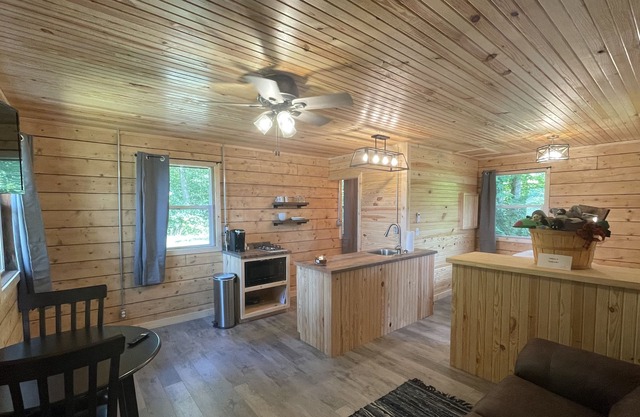 A cozy cabin with hot tub