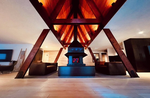 A newly renovated mountain lodge with a vintage 70's vibe.