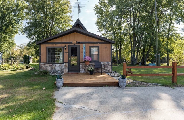 adorable A-frame house nestled right by the river