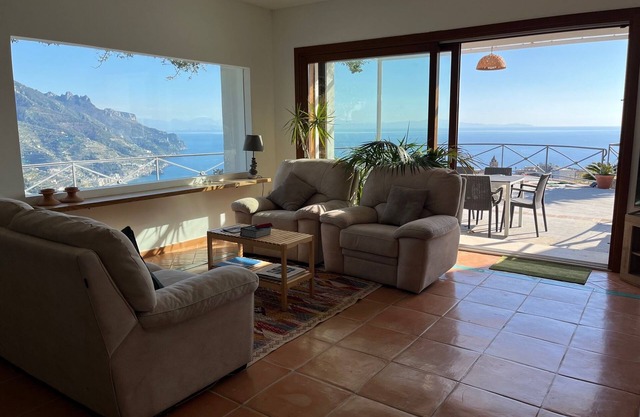 Aeolus house with exceptional views, patio and furnished garden with parking.