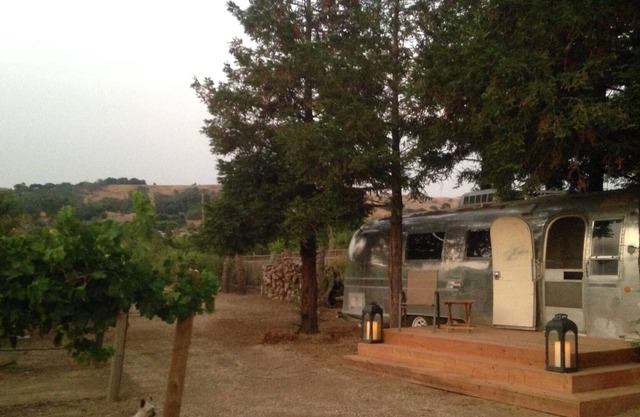 Airstream Beneath The Redwood Trees Among The Grapevines.