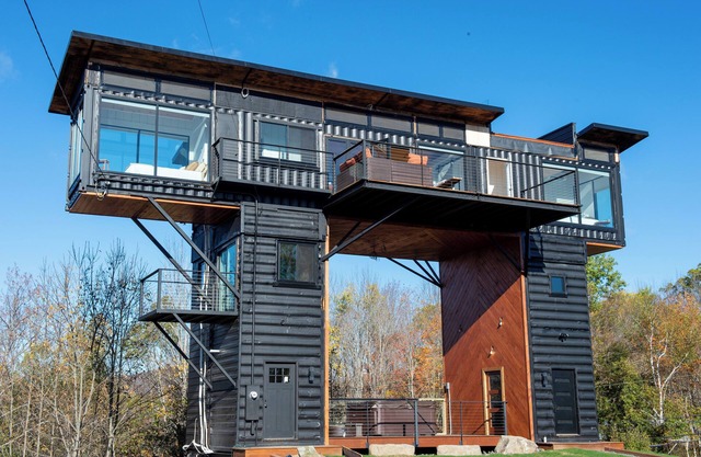 Amazing 34 foot high shipping container home in Whitingham on Sadawga Lake