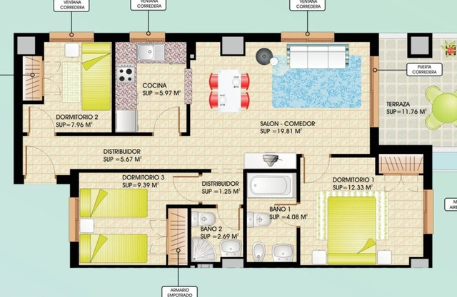 Apartment Magic World (Marina dor), 3 Bedrooms 2 baths 9 persons,200m from beach