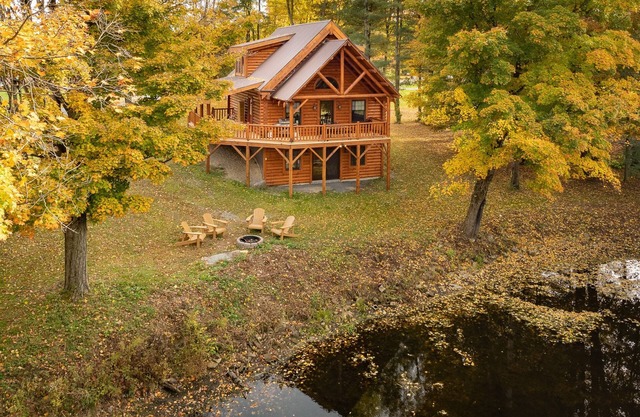 Authentic Adirondack Log Cabin with a Pond View