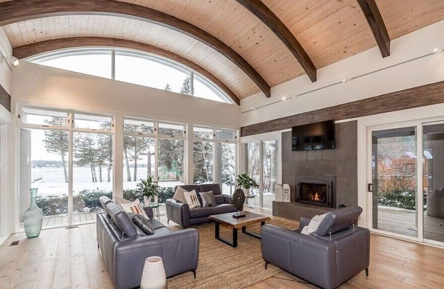 BC inspired home situated in cottage country property on Lake Simcoe