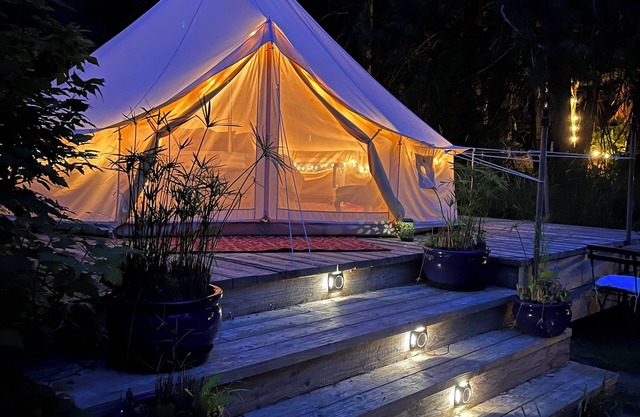 Beautiful Bell Tent nestled by a pond on Salt Spring Island.