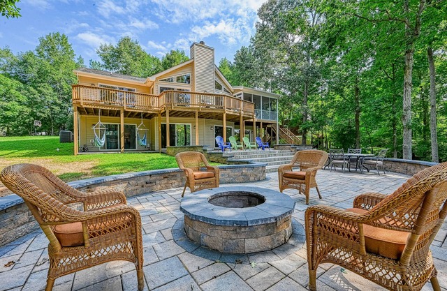 Beautiful lakefront home with large deck, firepit, dock