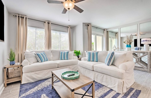 Bright, ground-floor condo with patio and near white sand beach