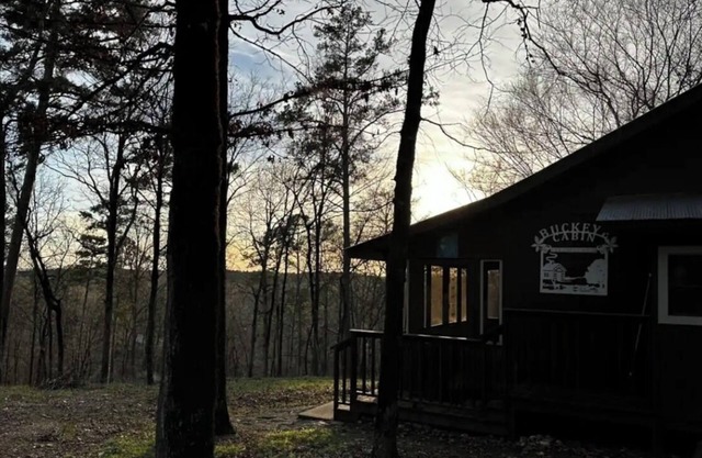Buckeye cabin is nestled in the woods with access to the Little Missouri River.