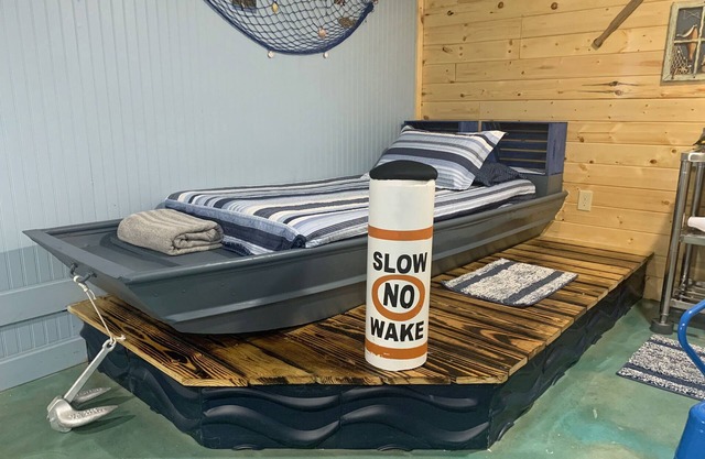 Catch Zzz in Real Boat, Going Fishing Cabin near Wildlife Refuge Cache sleeps 3