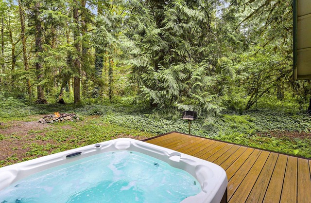 Charming cabin with hot tub, firepit, wood stove, & W/D - near Stevens Pass