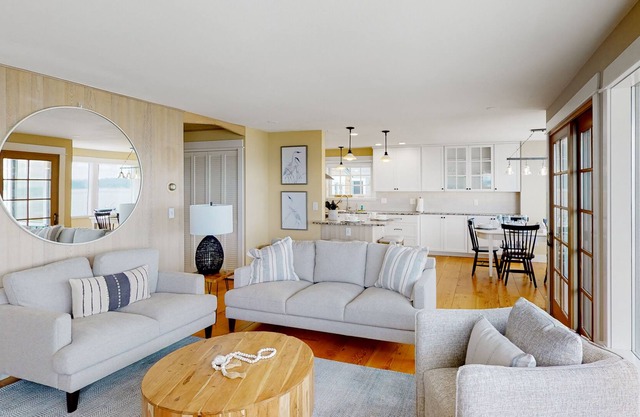 Charming oceanfront home with firepit, deck, beach access, deck, & W/D