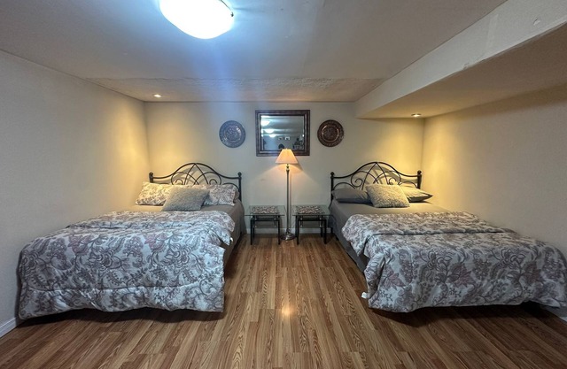 "Cozy, private basement with kitchenette, washroom, and small gym.