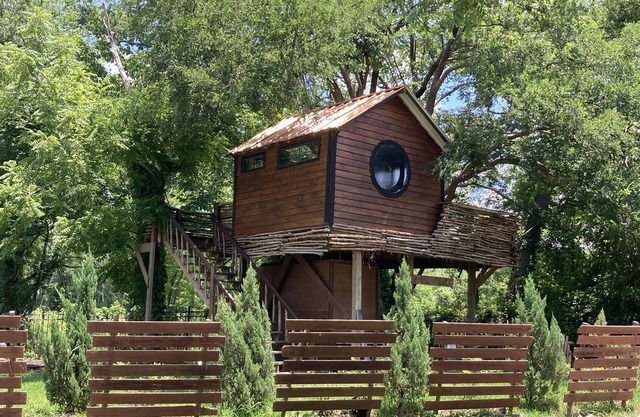 Cozy Treehouse on Lake Conroe w/ large nest deck with a creek view