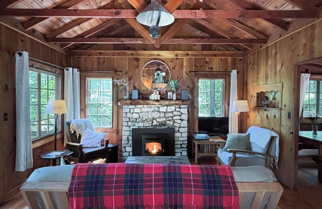Cozy vintage cabin with fireplace near hot spring