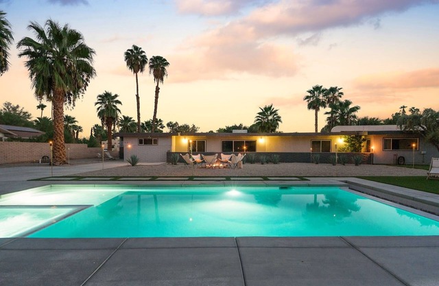 Designer mid-century modern hideaway with private pool, spa, & firepit