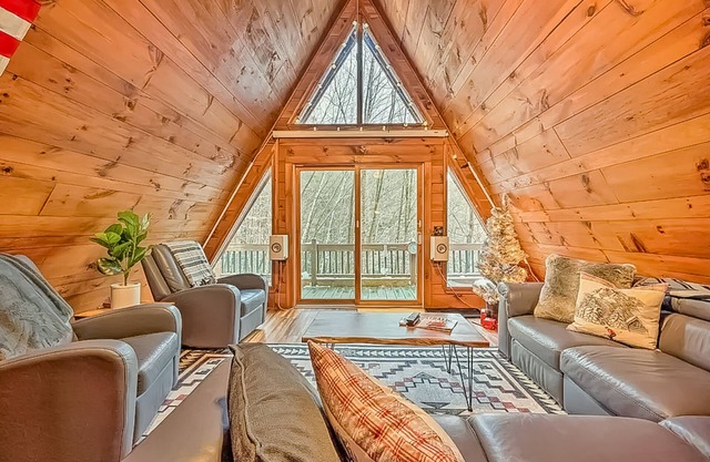 Dog-friendly chalet cabin with valley view, deck, and private hot tub