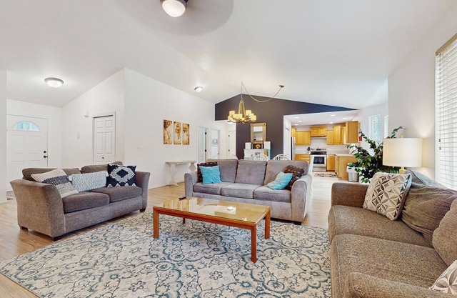 Dog-friendly lakefront home near skiing with mountain view, firepit & wood stove