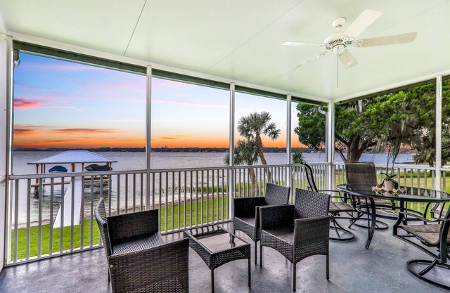 Dog-friendly lakefront home with fast WiFi, central AC, patio, & game room