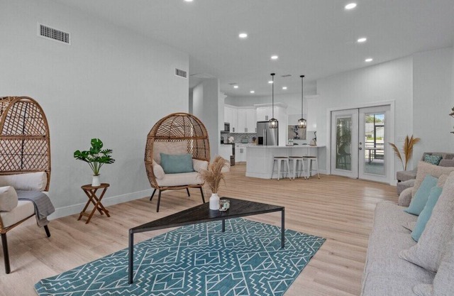 Enjoy a stylish experience at this chick and stylish pool house