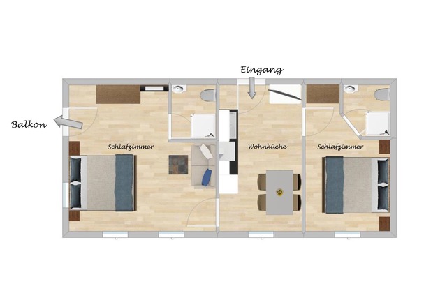 Ferienwohnung Schnappen 65qm, mit 2 Schlafzimmern und Balkon