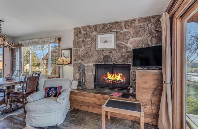Fireplace, and a fully equipped kitchen with a dishwasher and pet friendly!