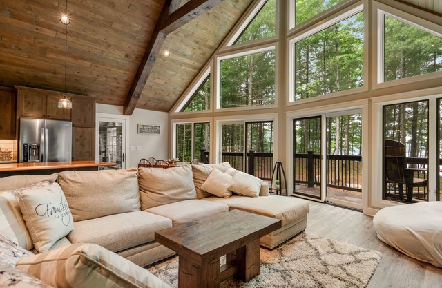 Gorgeous lakefront home with private dock, canoe, kayak, firepit & fireplace