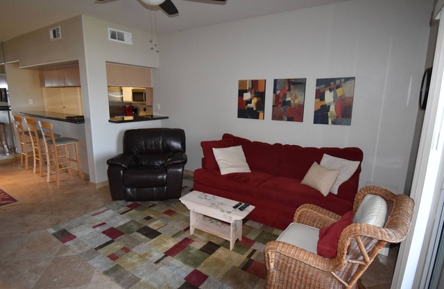 Ground floor, pet friendly condo overlooking marina and lake; easy dock access.