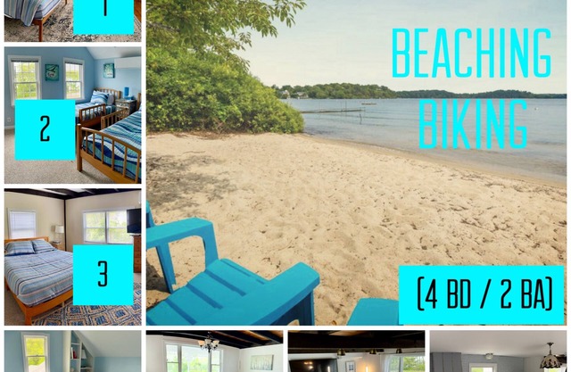 On bike path with private beach, AC, Free Linens—4 bedrooms & 2 bath
