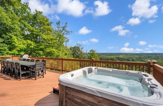 Hilltop A-frame chalet, skyline views, heated pool and hot tub, expansive...