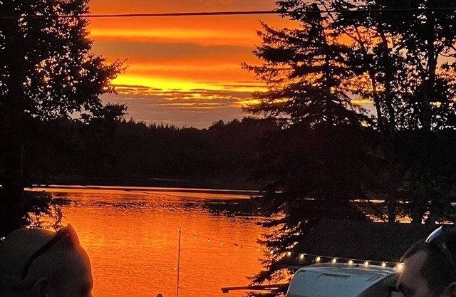 Island Falls, ME- off I-95 -In town- restaurants, comfortable all season.