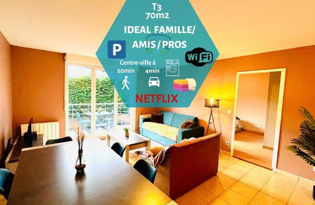 *Le Golden Blue* Magnifique T3 à 5min du centre avec parking gratuit