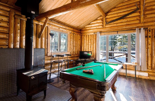 Log cabin located on a private island.