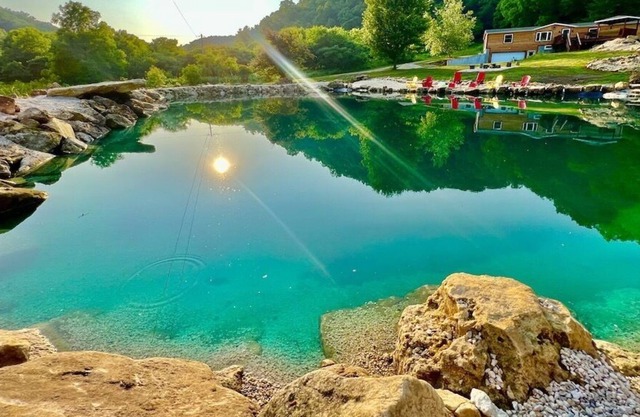 Longview Cabin w/XL Swimming Pond, Waterfalls, & Hot Tub