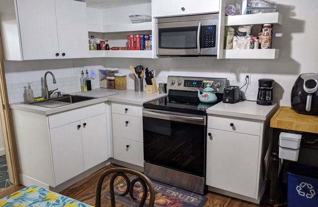 Lovely basement apartment with covered outdoor patio.