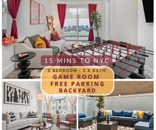 LUXE 3BR with Free Parking & Backyard and 15min to NYC